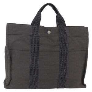 HERMES Her Line MM Hand Bag Canvas Gray Auth hk3127